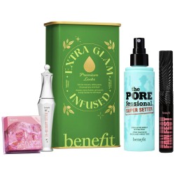 Benefit Cosmetics Extra Glam Infused Makeup Gift Set - Mascara 24 Hour Brow Setter Blusher and Setting Spray